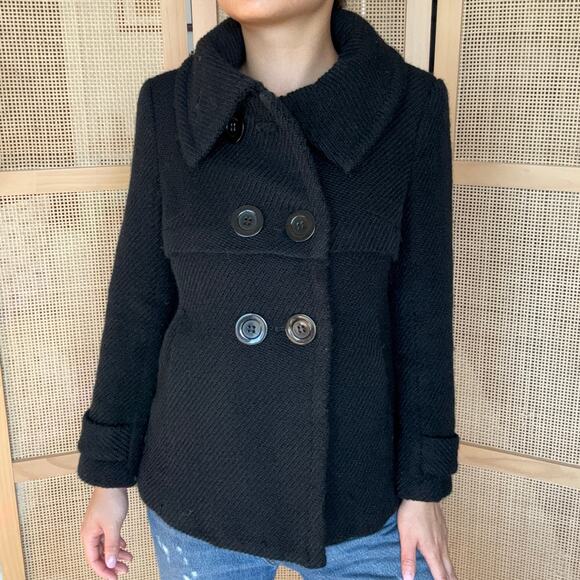 Trina Turk Black Wool Peacoat Women’s Size 6 Winter Trench Buttons - Picture 1 of 8